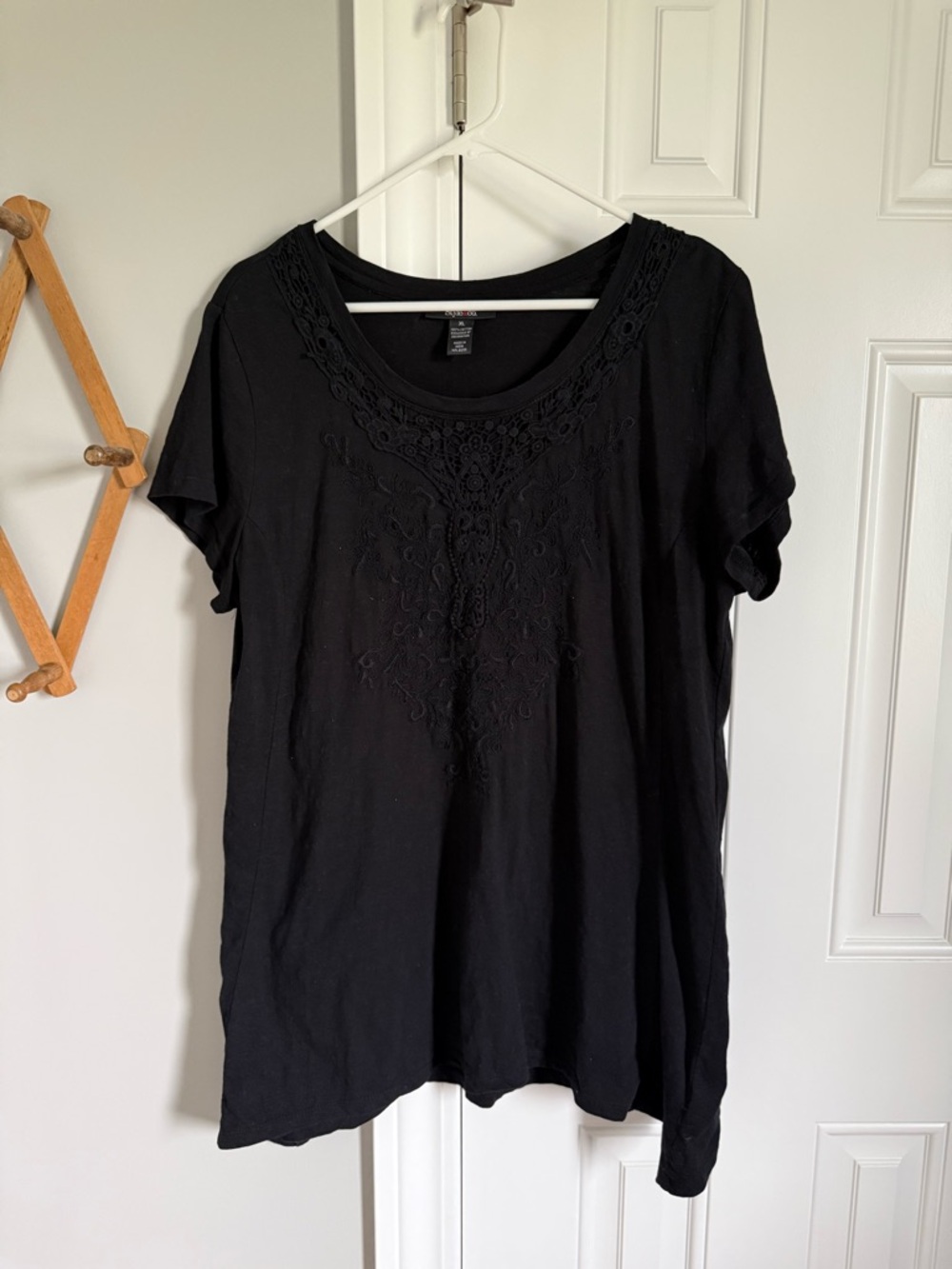 Style & Co. Black Scoop Neck Embroidered Women's Top